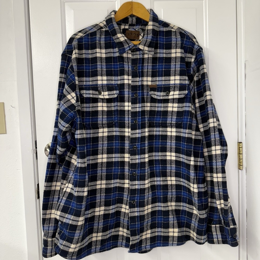 Orvis Blue Plaid Heavy Weight‎ Flannel Shacket Shirt Pockets Men's Size XXL